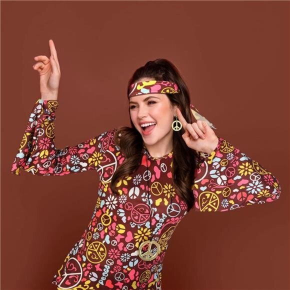 70s‎ Women Hippie Costume Set Halloween Dress Bell Bottom Boho Flared Pants - Picture 2 of 7